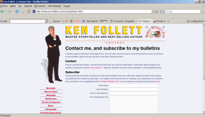 Subscripción al boletín de noticias de Ken Follet