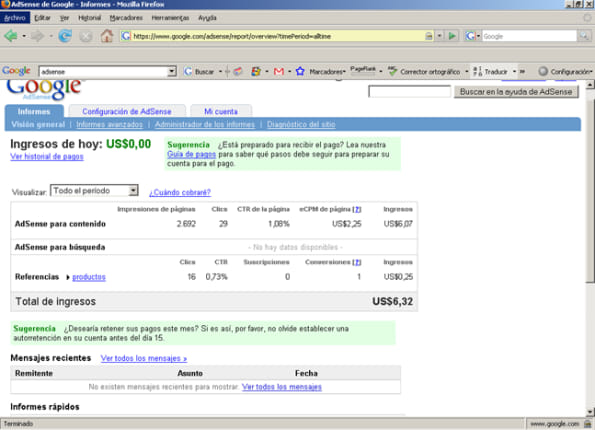 Control de los ingresos de AdSense