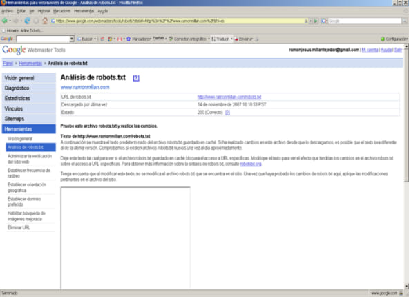 Análisis del fichero robots en Google