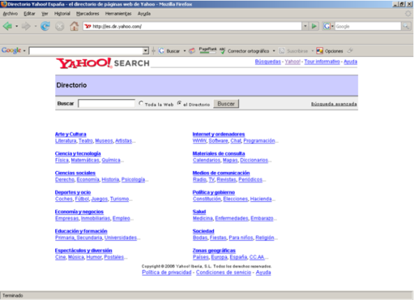 Categorías del directorio Yahoo! en español