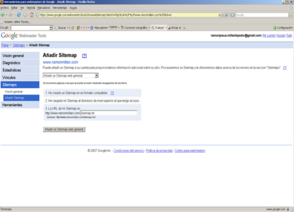 Añadiendo un fichero sitemap a Google