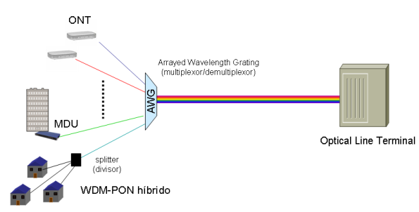 Estructura tipica de una red WDM PON