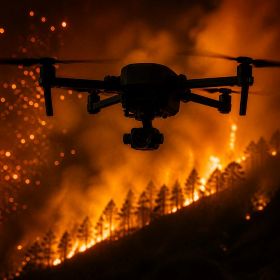 Dron de vigilancia sobre un incendio forestal